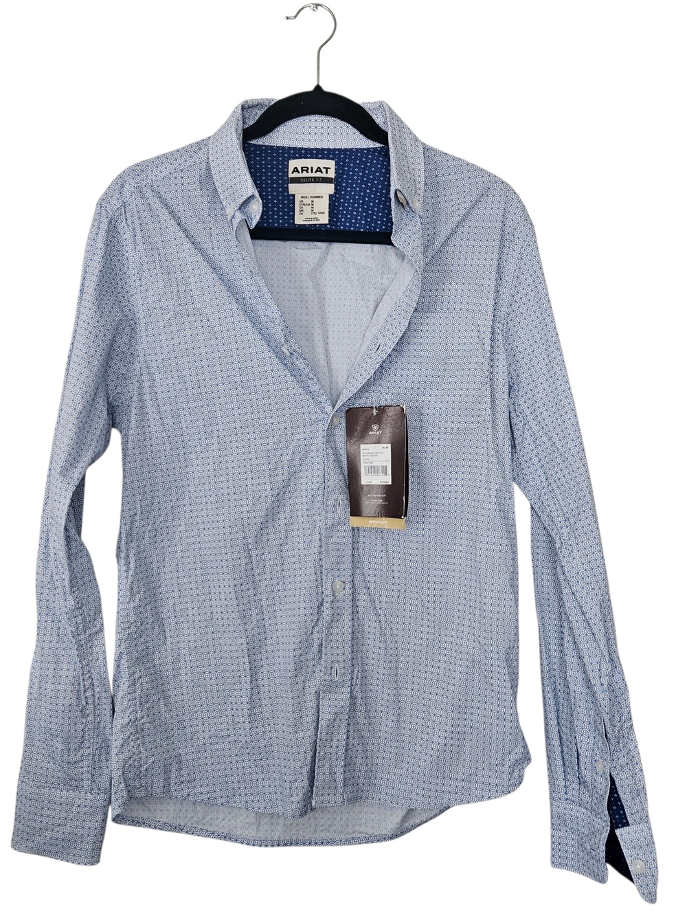 NWT Ariat Light Blue Micro-Print Long Sleeve Dress Shirt Size M